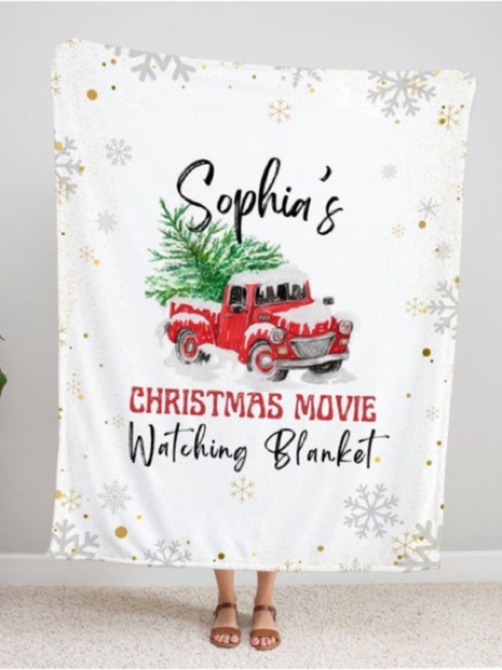 Personalized Sophia's Red Christmas Movie Watching Blanket